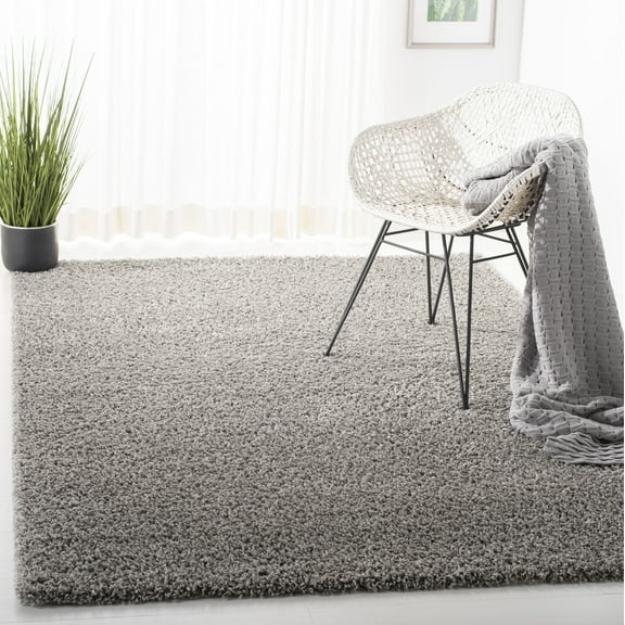 SAFAVIEH Primo Mason Solid Plush Shag Area Rug, Light Grey, 5'3" x 7'6"