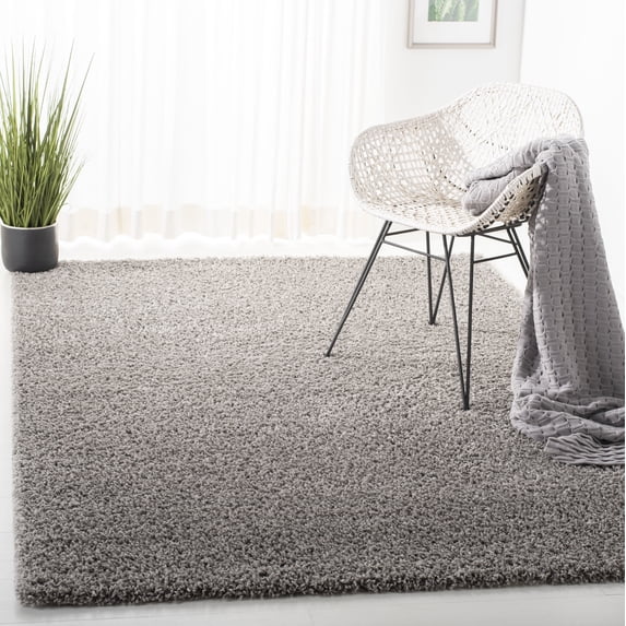 SAFAVIEH Primo Mason Solid Plush Shag Area Rug, Light Grey, 8' x 10'