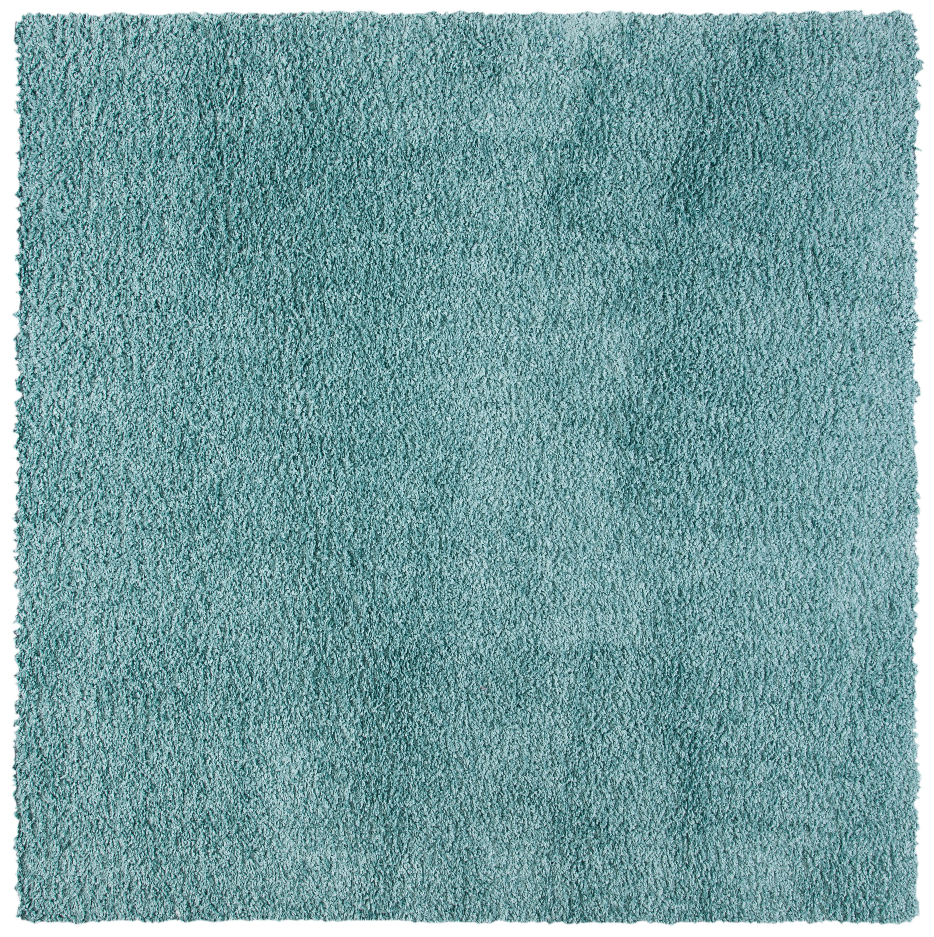 Aqua Square Hand-Knotted Shag Area Rug, 4' x 4'