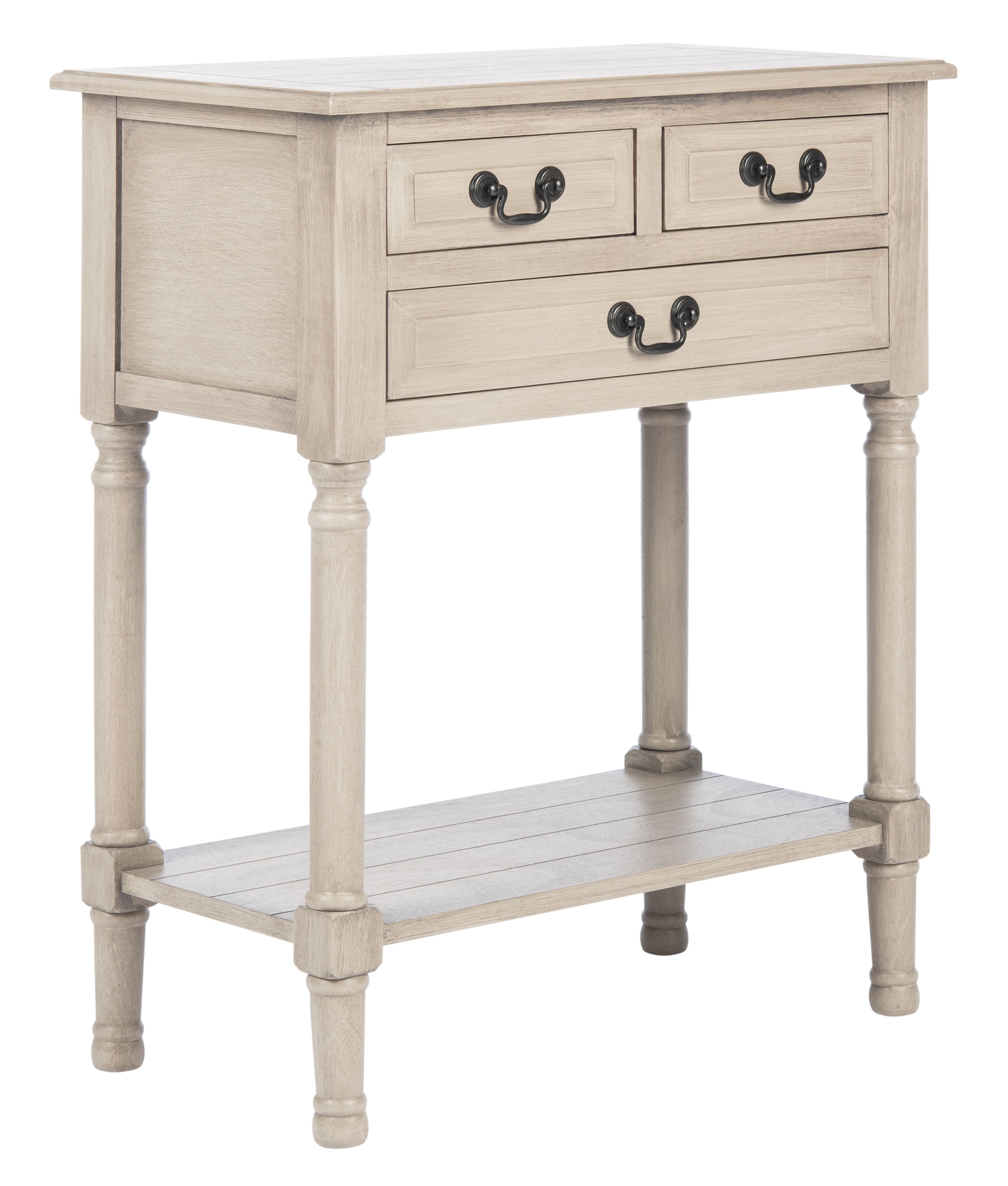 Greige Wood and Metal 3-Drawer Console Table with Storage