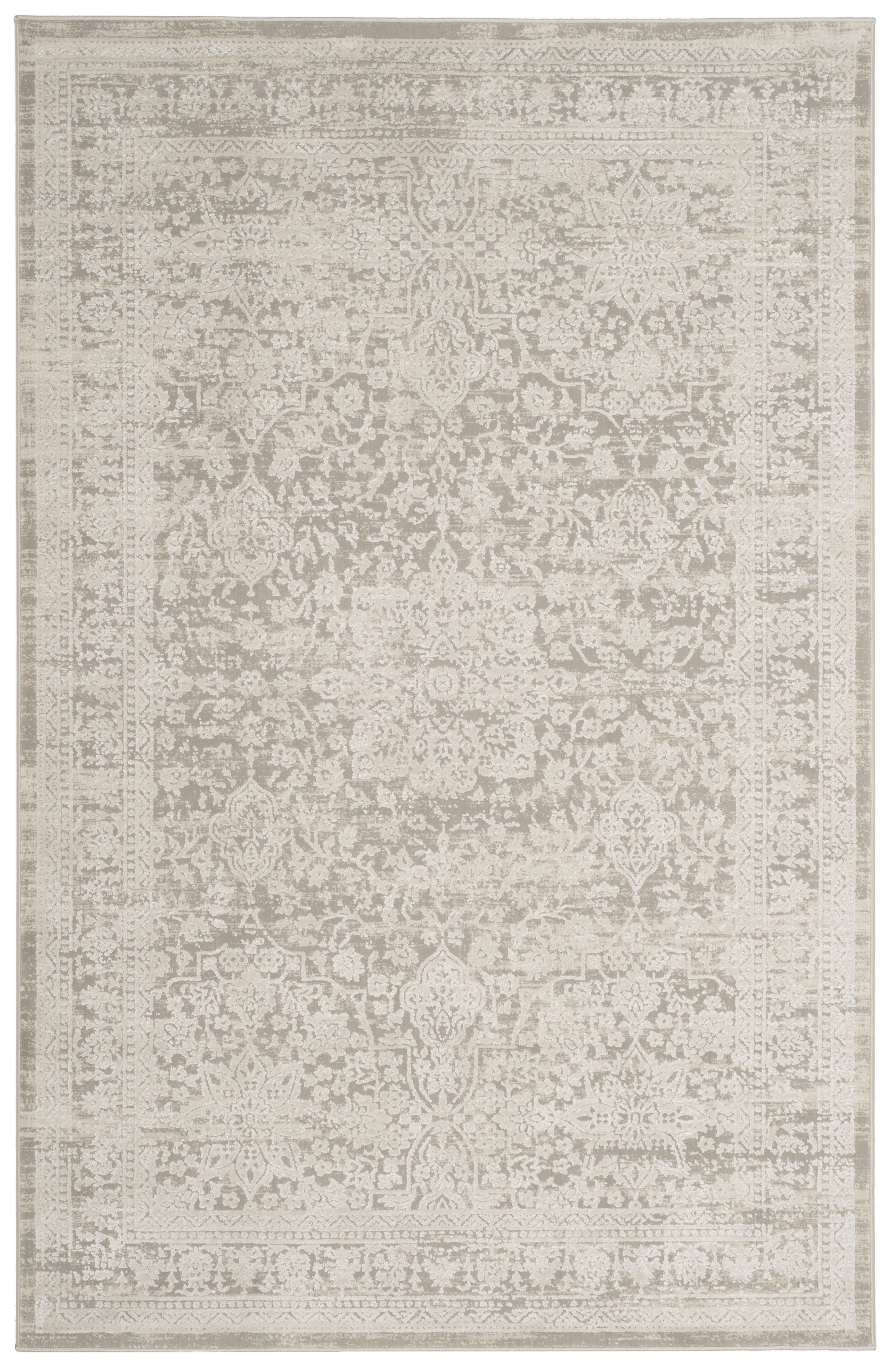 Gray Floral Motif Cotton Synthetic 4' x 6' Area Rug