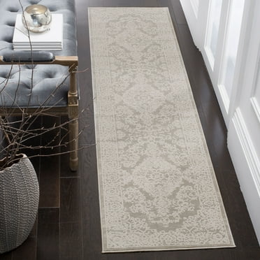 SAFAVIEH Princeton Weldon Floral Bordered Runner Rug, Grey/Beige, 2' x 10'