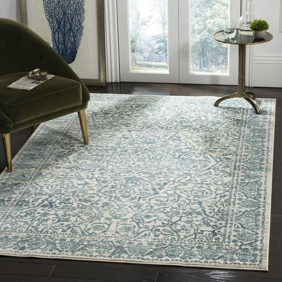 SAFAVIEH Princeton Xavier Floral Bordered Area Rug, Blue/Beige, 9' x 12'