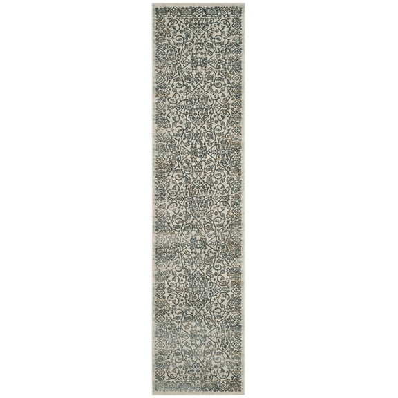 SAFAVIEH Princeton Xavier Floral Bordered Runner Rug, Cream/Slate, 2' x 10'