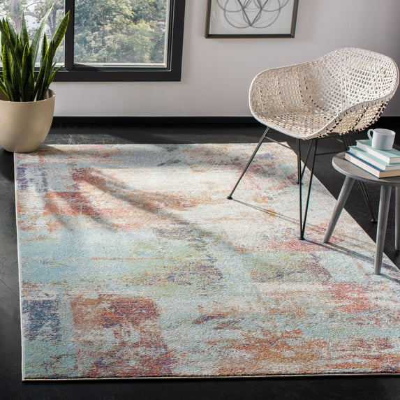 SAFAVIEH Prism Isaija Abstract Distressed Area Rug, Cream/Light Aqua, 4' x 6'