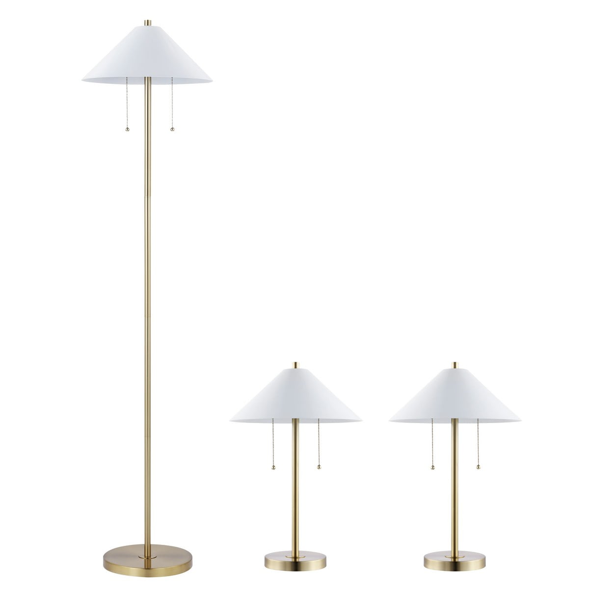 Nadia Art Deco Brass & White Floor and Table Lamp Trio