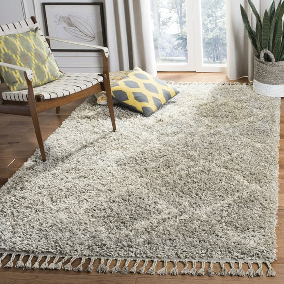 SAFAVIEH Pro Lux Emmeline Aztec Fringe Shag Area Rug, Grey/Cream, 5' x 8'