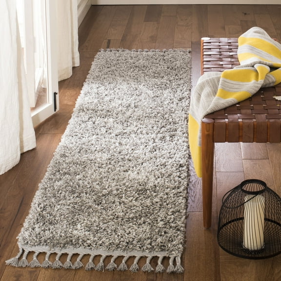 SAFAVIEH Pro Lux Emmeline Aztec Fringe Shag Runner Rug, Grey/Cream, 2' x 8'