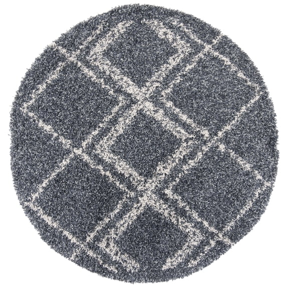 SAFAVIEH Pro Lux Emmeline Geometric Shag Area Rug, Blue/Creme, 6'7" x 6'7" Round