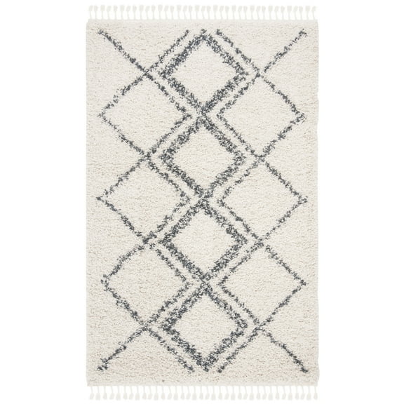SAFAVIEH Pro Lux Emmeline Geometric Shag Area Rug, Cream/Blue, 3' x 5'