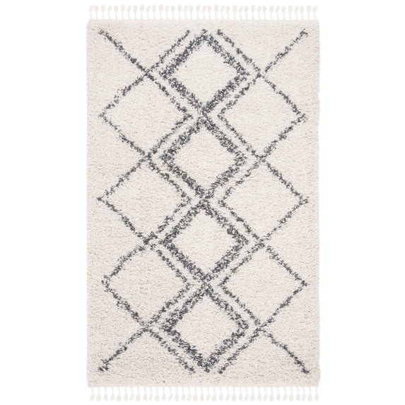 SAFAVIEH Pro Lux Emmeline Geometric Shag Area Rug, Cream/Blue, 4' x 6'