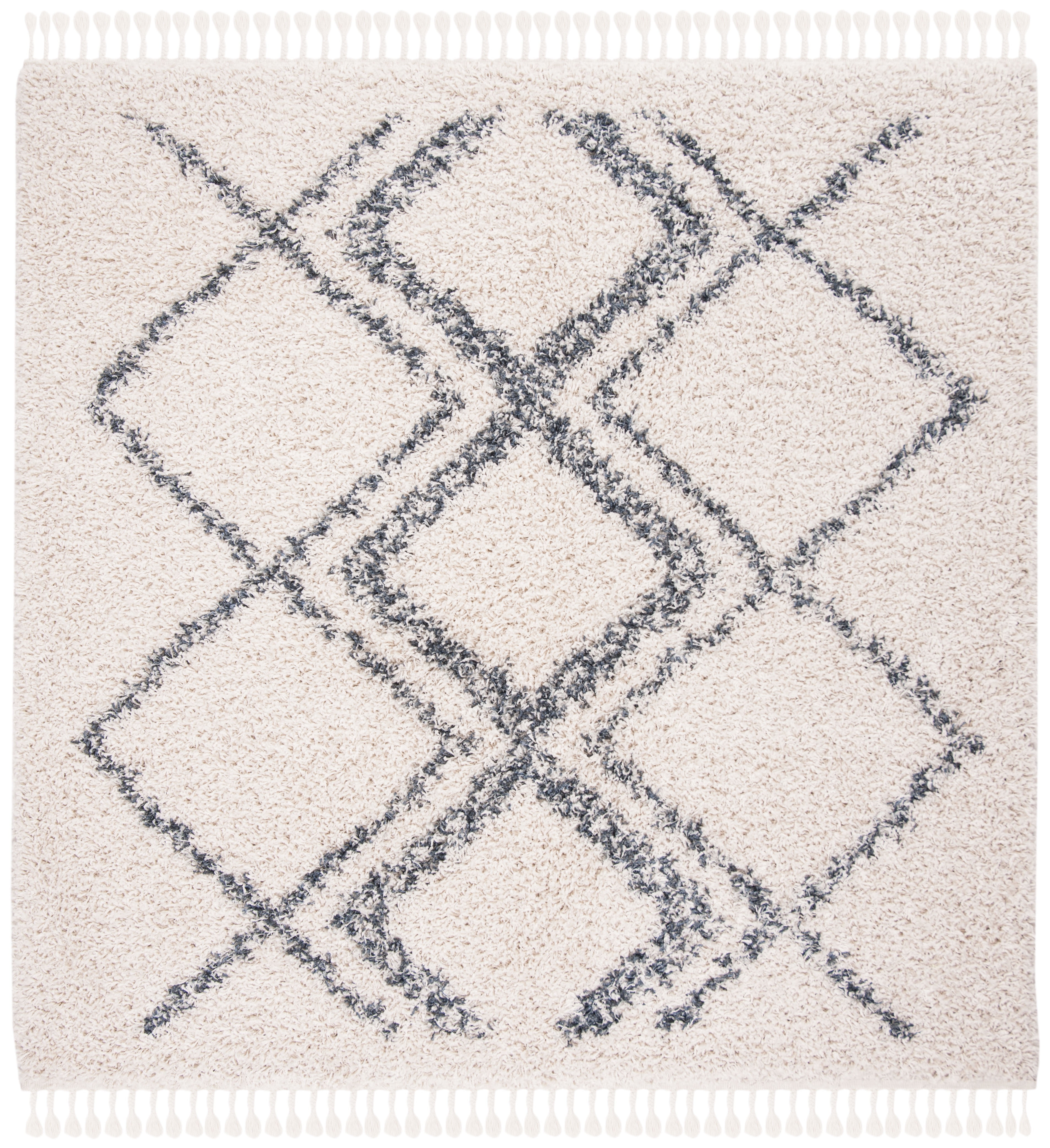 SAFAVIEH Pro Lux Emmeline Geometric Shag Area Rug, Cream/Blue, 9' x 9' Square