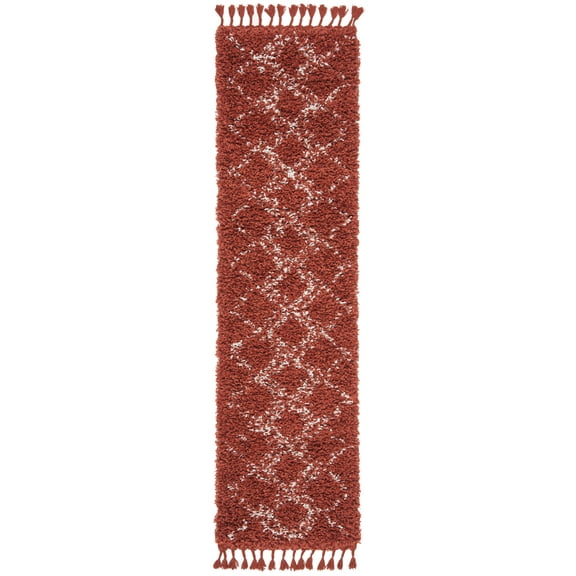 SAFAVIEH Pro Lux Emmeline Geometric Shag Runner Rug, Rust/Cream, 2'6" x 10'