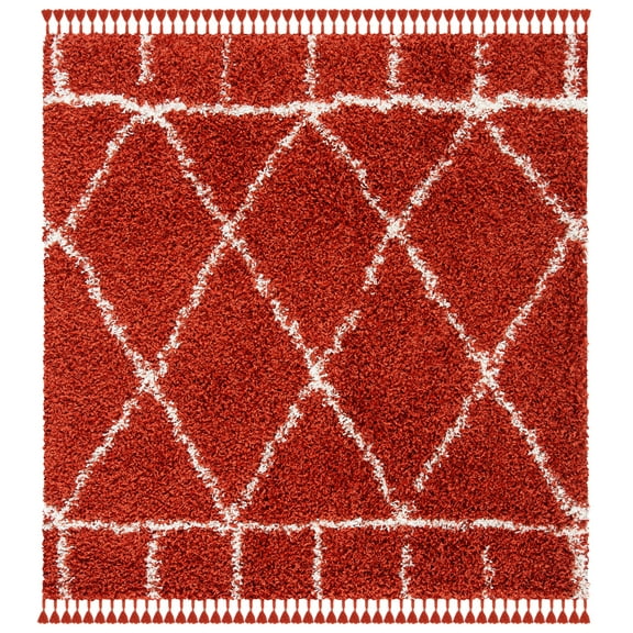 SAFAVIEH Pro Lux Ivy Geometric Shag Area Rug, Rust/Cream, 6'7" x 6'7" Square