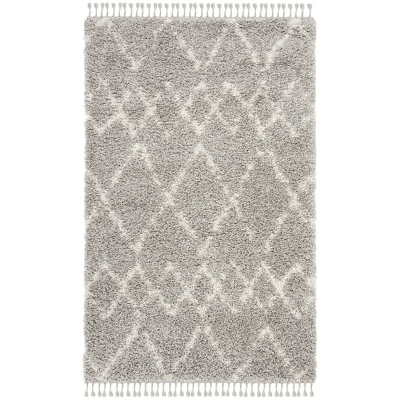 SAFAVIEH Pro Lux Marcus Geometric Shag Area Rug, Grey/Cream, 2'6" x 4'