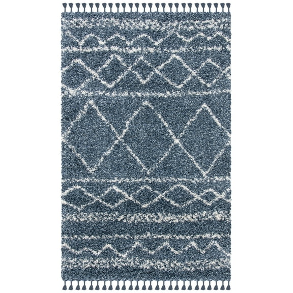 SAFAVIEH Pro Lux Marie Geometric Shag Area Rug, Blue/Ivory, 4' x 6'