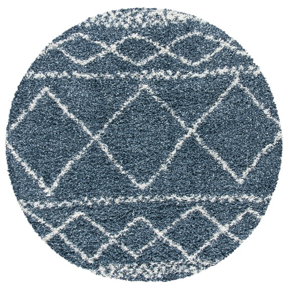 SAFAVIEH Pro Lux Marie Geometric Shag Area Rug, Blue/Ivory, 6'7" x 6'7" Round