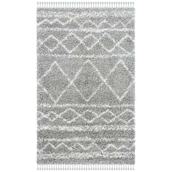 SAFAVIEH Pro Lux Marie Geometric Shag Area Rug, Grey/Ivory, 4' x 6'