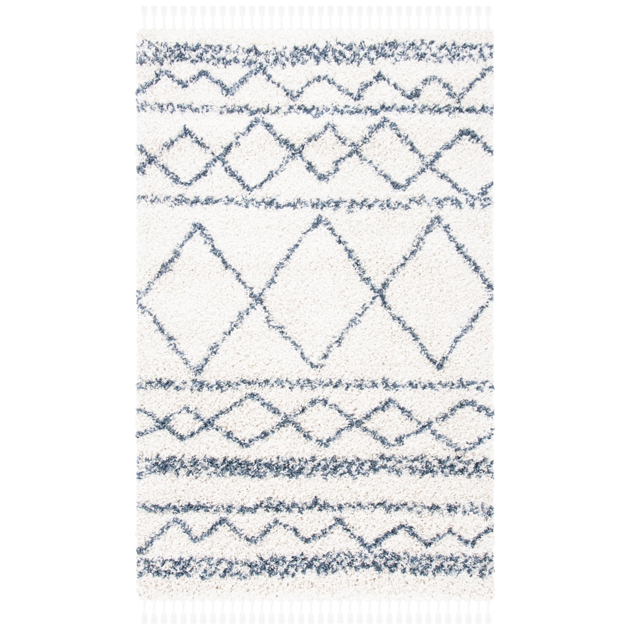 SAFAVIEH Pro Lux Marie Geometric Shag Area Rug, Ivory/Blue, 9' x 12'