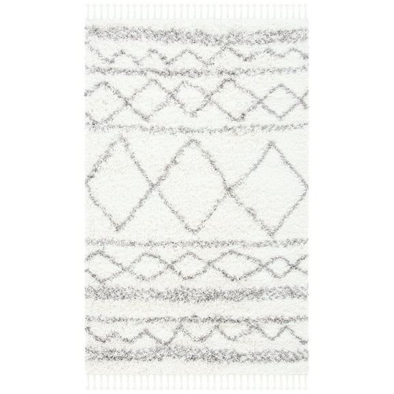 SAFAVIEH Pro Lux Marie Geometric Shag Area Rug, Ivory/Grey, 4' x 6'