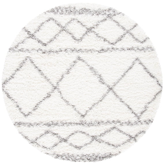 SAFAVIEH Pro Lux Marie Geometric Shag Area Rug, Ivory/Grey, 6'7" x 6'7" Round