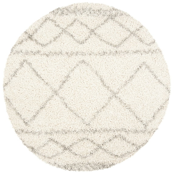 SAFAVIEH Pro Lux Marie Geometric Shag Area Rug, Ivory/Light Grey, 3' x 3' Round