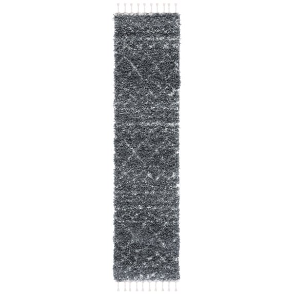 SAFAVIEH Pro Lux Marie Geometric Shag Runner Rug, Dark Grey/Ivory, 2' x 8'