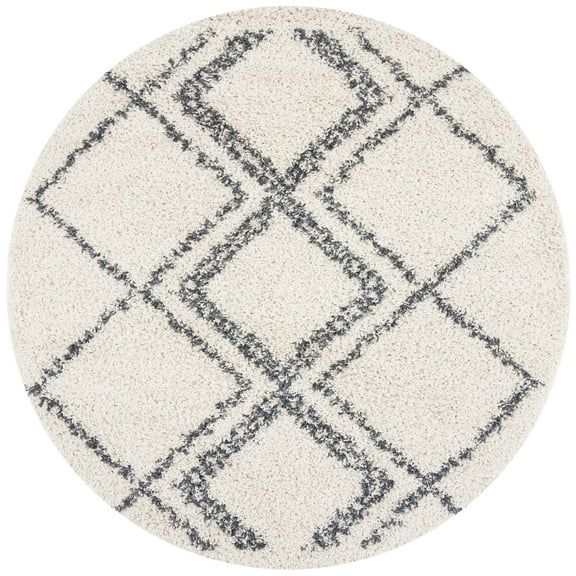 SAFAVIEH Pro Lux Emmeline Geometric Shag Area Rug, Cream/Blue, 6'7" x 6'7" Round