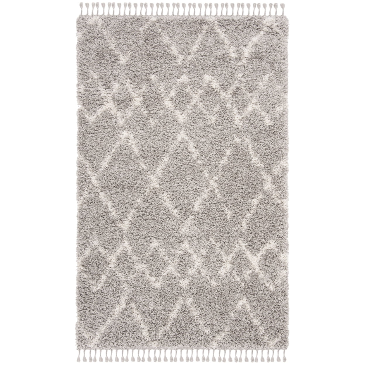 Luxurious Gray Geometric Hand-Knotted Shag Area Rug 5' x 8'