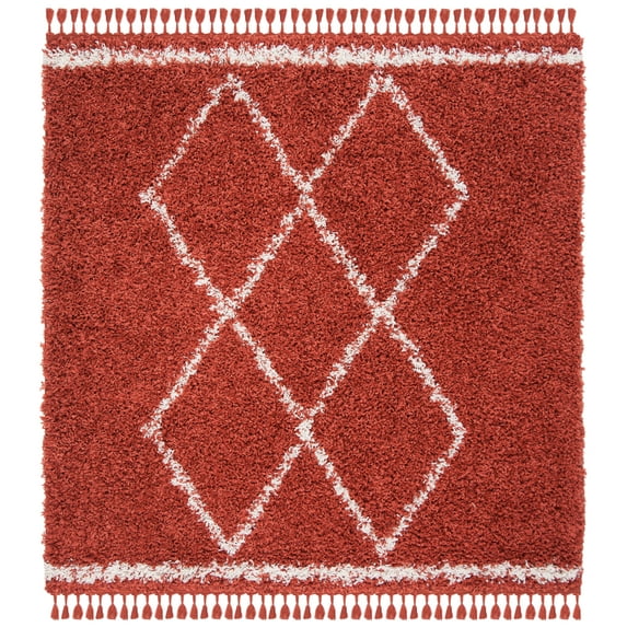SAFAVIEH Pro Lux Akilah Geometric Shag Area Rug, Rust/Creme, 6'7" x 6'7" Square