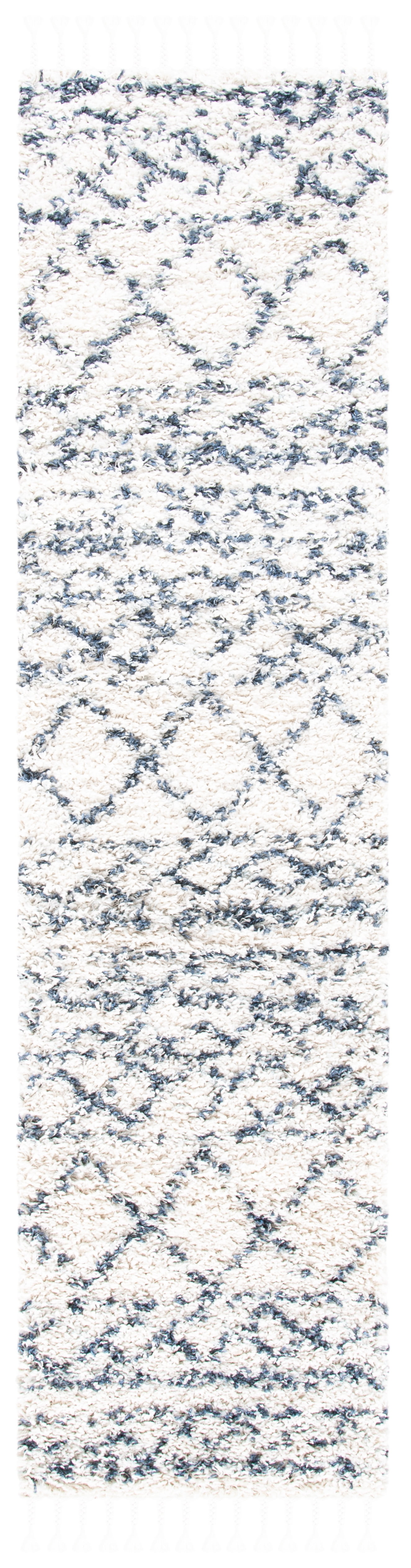 Ivory Geometric Shag Rug with Non-Slip Feature - 2'x8'