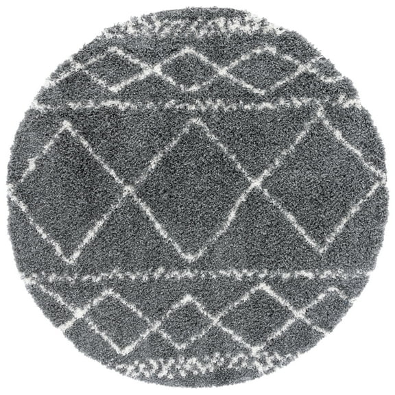 SAFAVIEH Pro Lux Marie Geometric Shag Area Rug, Dark Grey/Ivory, 6'7" x 6'7" Round