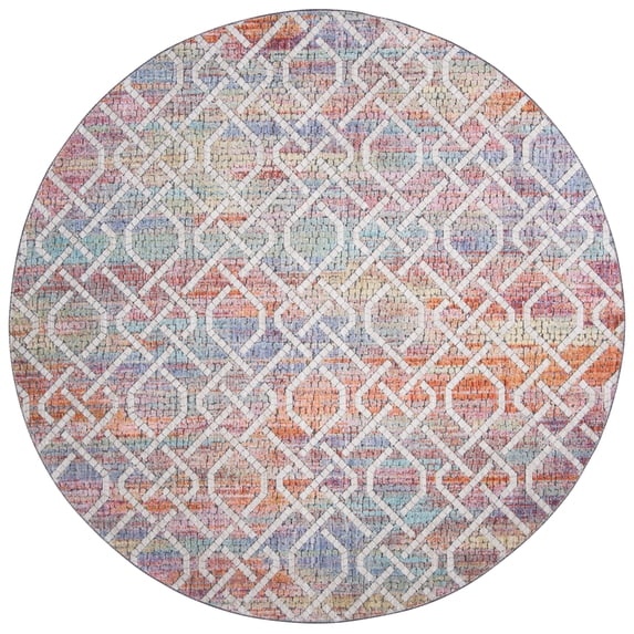 SAFAVIEH Provance Aubrey Geometric Area Rug, Cream/Orange, 6'7" x 6'7" Round