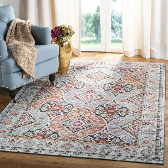 SAFAVIEH Provance Hannan Floral Bordered Area Rug, Light Grey/Black, 4' x 6'