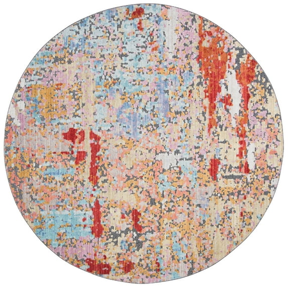 SAFAVIEH Provance Roseann Abstract Area Rug, Yellow/Red, 6'7" x 6'7" Round
