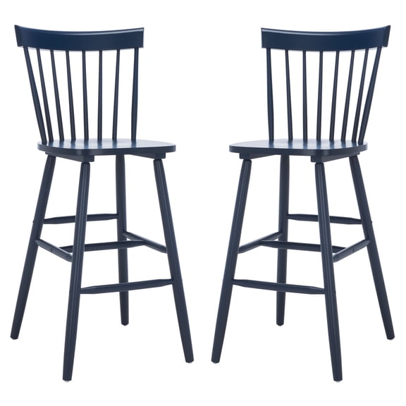 SAFAVIEH Providence 44" Solid Spindle Back Bar Stool, Navy, Set of 2