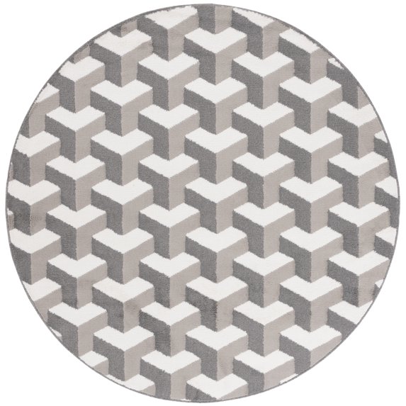 SAFAVIEH Pyramid Agatha Geometric Area Rug, Gray/Ivory, 6'7" x 6'7" Round