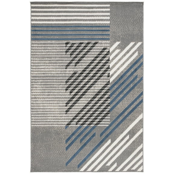SAFAVIEH Pyramid Aubrey Geometric Area Rug, Grey/Blue Ivory, 4'5" x 6'5"