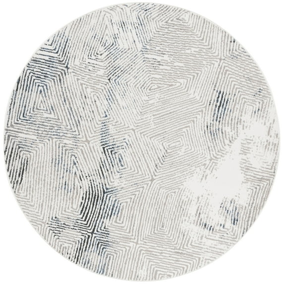 SAFAVIEH Pyramid Deacon Abstract Area Rug, Ivory Gray/Navy, 6'7" x 6'7" Round