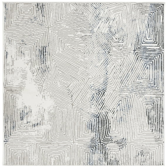 SAFAVIEH Pyramid Deacon Abstract Area Rug, Ivory Gray/Navy, 6'7" x 6'7" Square