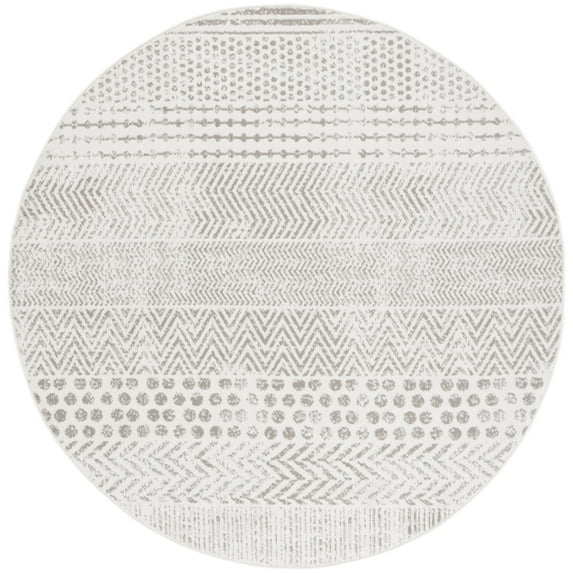 SAFAVIEH Pyramid Donelle Geometric Area Rug, Ivory/Grey, 4' x 4' Round