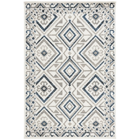SAFAVIEH Pyramid Fowler Geometric Area Rug, Ivory/Grey Navy, 8' x 10'