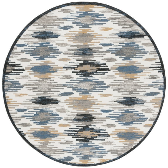 SAFAVIEH Pyramid Isaiah Medallion Area Rug, Ivory/Grey Navy, 6'7" x 6'7" Round