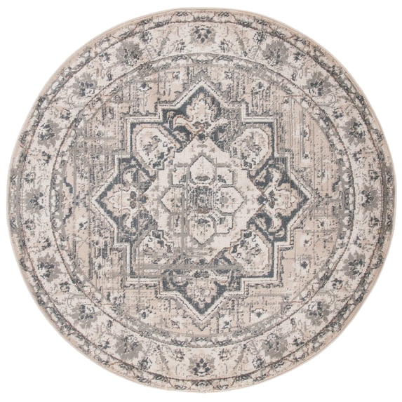 SAFAVIEH Pyramid Jefferson Oriental Area Rug, Ivory/Grey, 4' x 4' Round