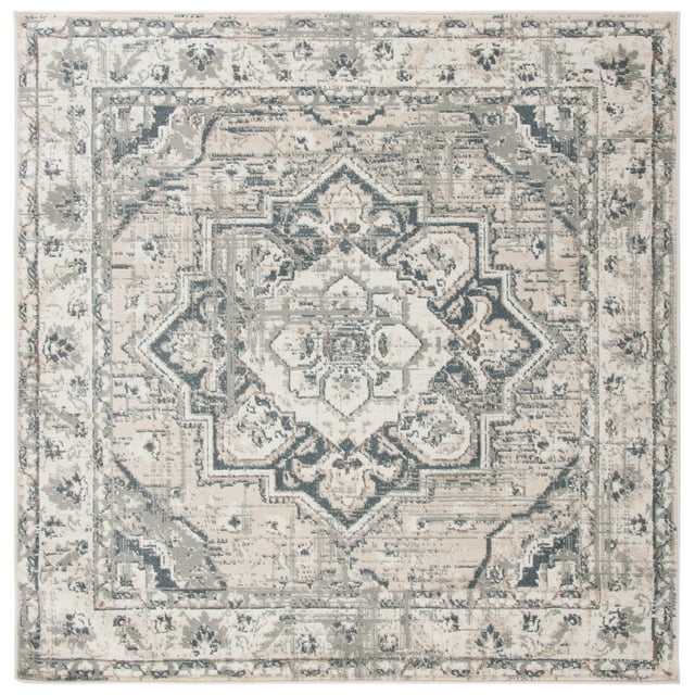 SAFAVIEH Pyramid Jefferson Oriental Area Rug, Ivory/Grey, 5'3" x 5'3" Square