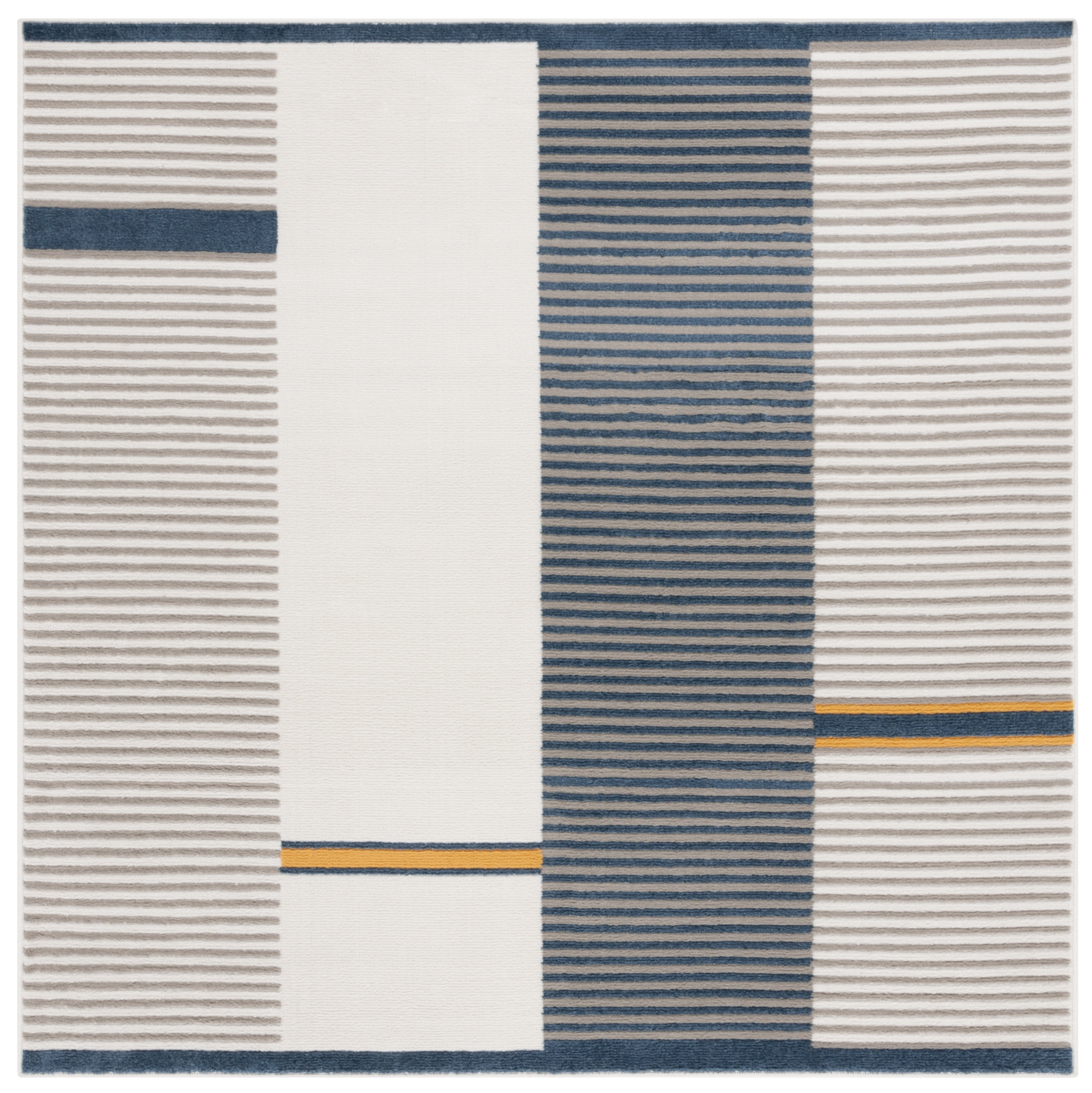 Grey and Ivory Navy Geometric Square Synthetic Area Rug