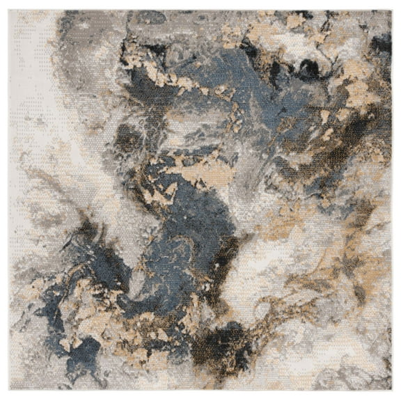 SAFAVIEH Pyramid Luis Abstract Area Rug, Grey/Navy Gold, 6'7" x 6'7" Square