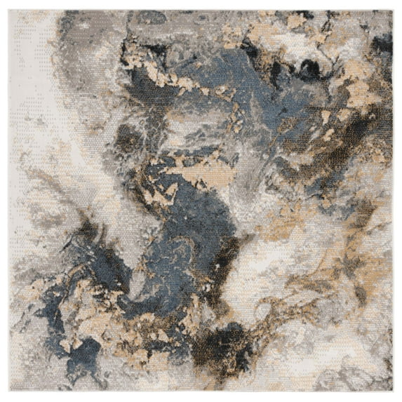 SAFAVIEH Pyramid Luis Abstract Area Rug, Grey/Navy Gold, 6'7" x 6'7" Square