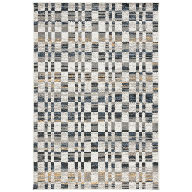 SAFAVIEH Pyramid Naomi Geometric Area Rug, Ivory/Grey Navy, 5'3" x 7'8"
