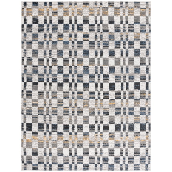 SAFAVIEH Pyramid Naomi Geometric Area Rug, Ivory/Grey Navy, 9' x 12'